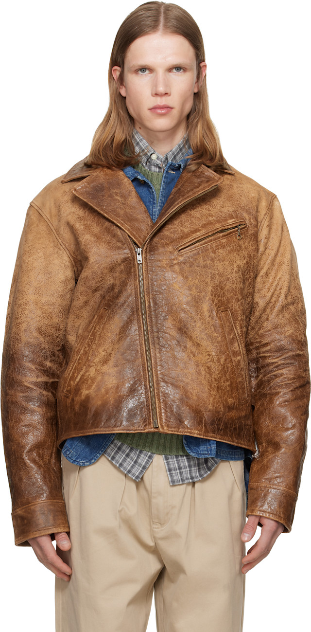 Polo Ralph Lauren: Brown Leather Moto Jacket | SSENSE