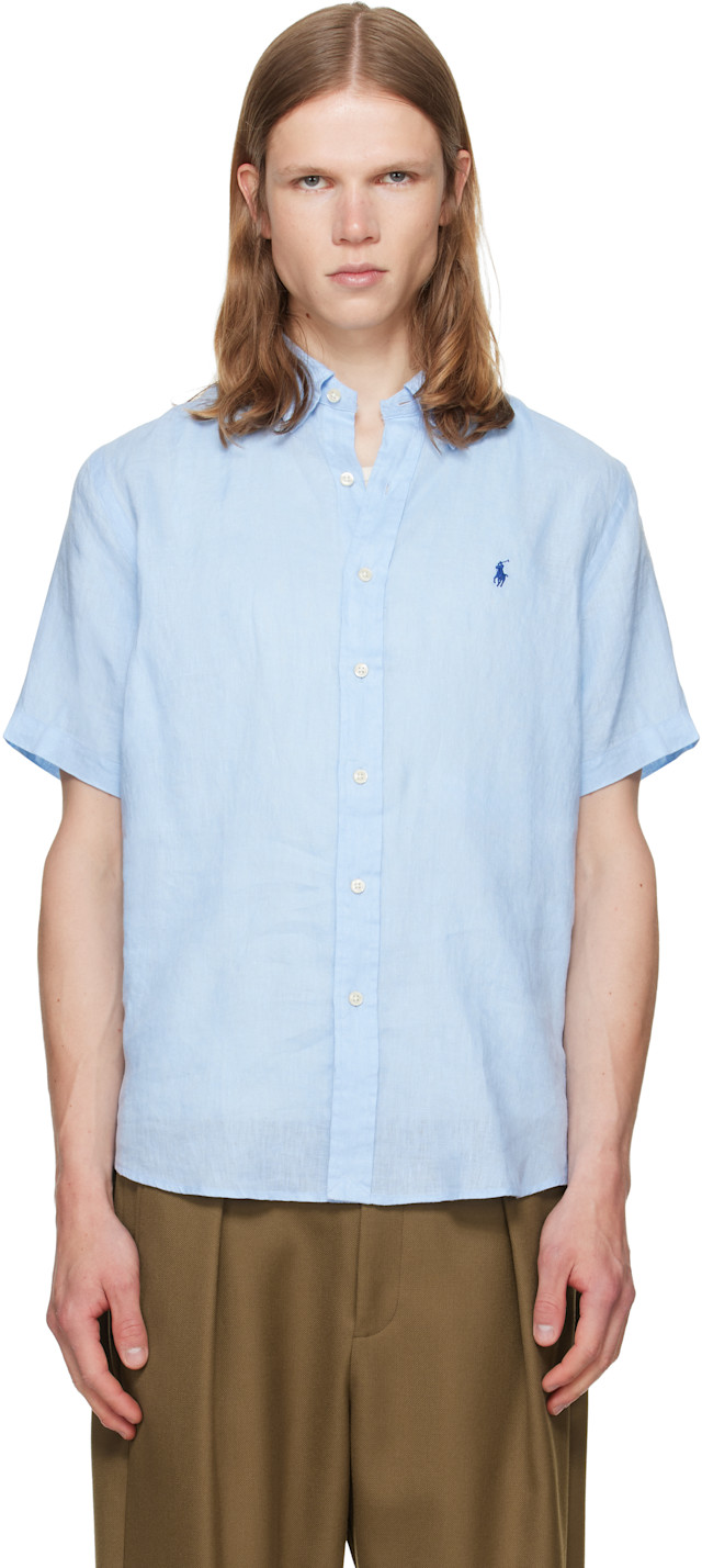 Polo Ralph Lauren: Blue Linen Short Sleeve Sport Shirt | SSENSE