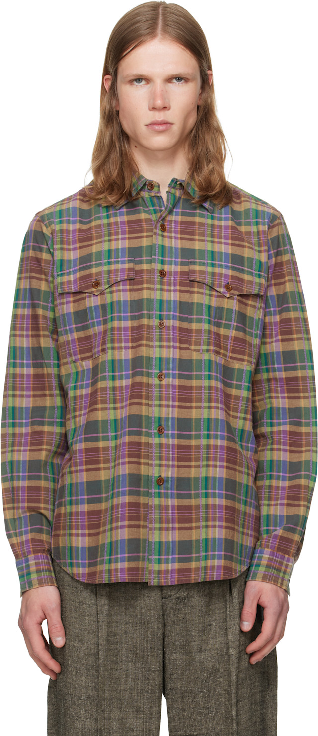Polo Ralph Lauren: グリーン＆ブラウン Bleeding Madras Sport シャツ