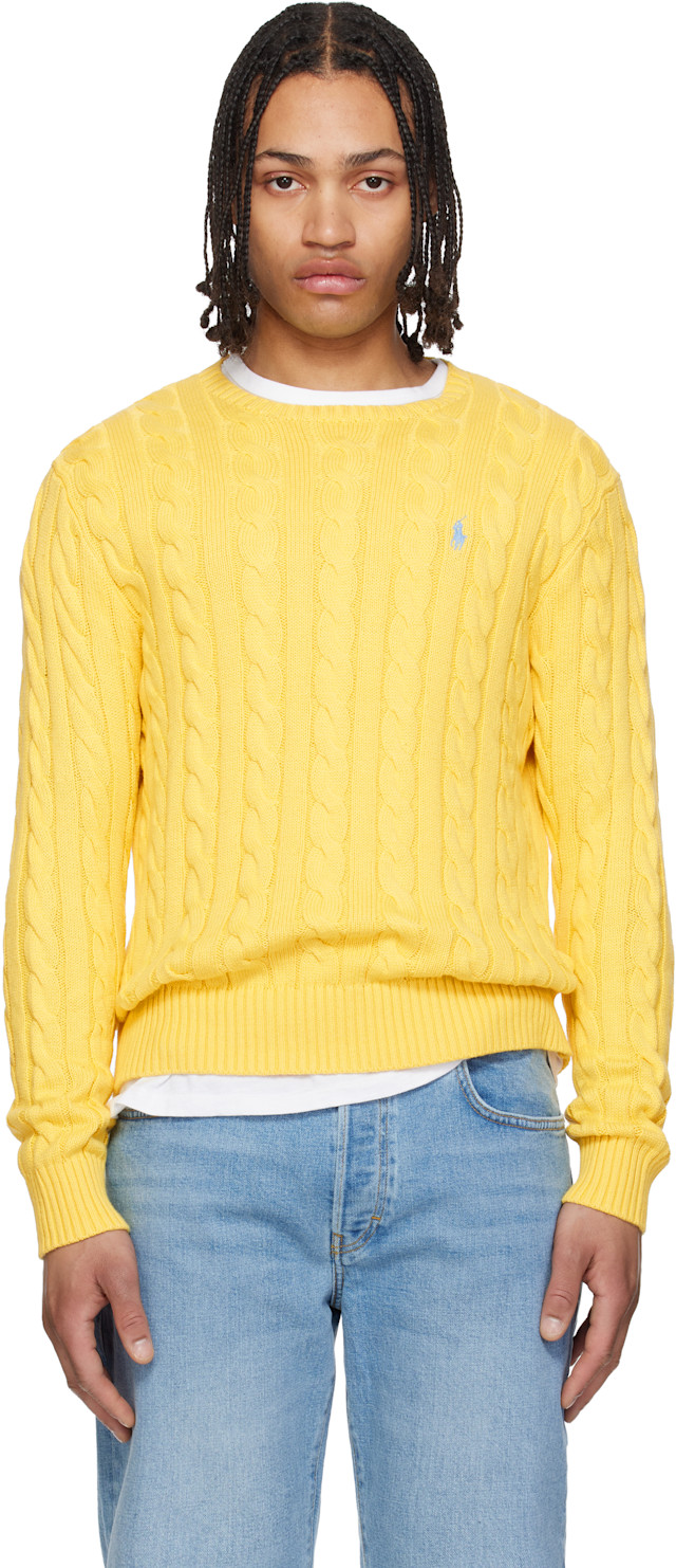 Polo Ralph Lauren ケーブルニットポロシャツ Lサイズ イエロー ポロ ラルフ ローレン POLO RALPH LAUREN ケーブルニット ポロシャツ