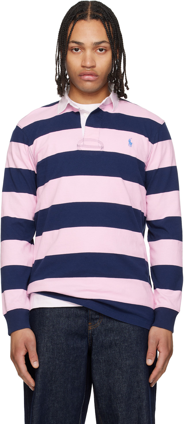 Polo Ralph Lauren: Pink & Navy 'The Iconic Rugby' Polo | SSENSE Canada