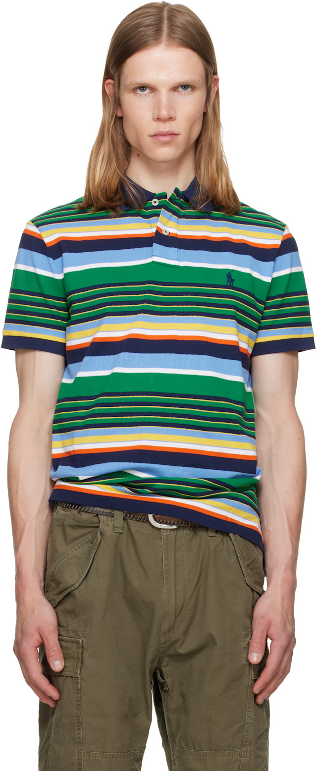Polo Ralph Lauren: グリーン 'The Iconic' ボーダー ポロシャツ