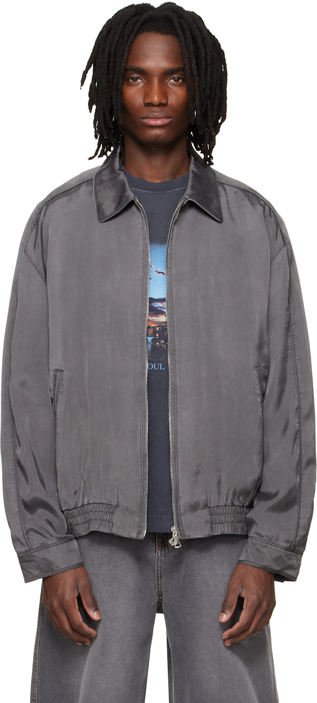 Solid Homme: Gray Washed Cupro Blouson Jacket | SSENSE