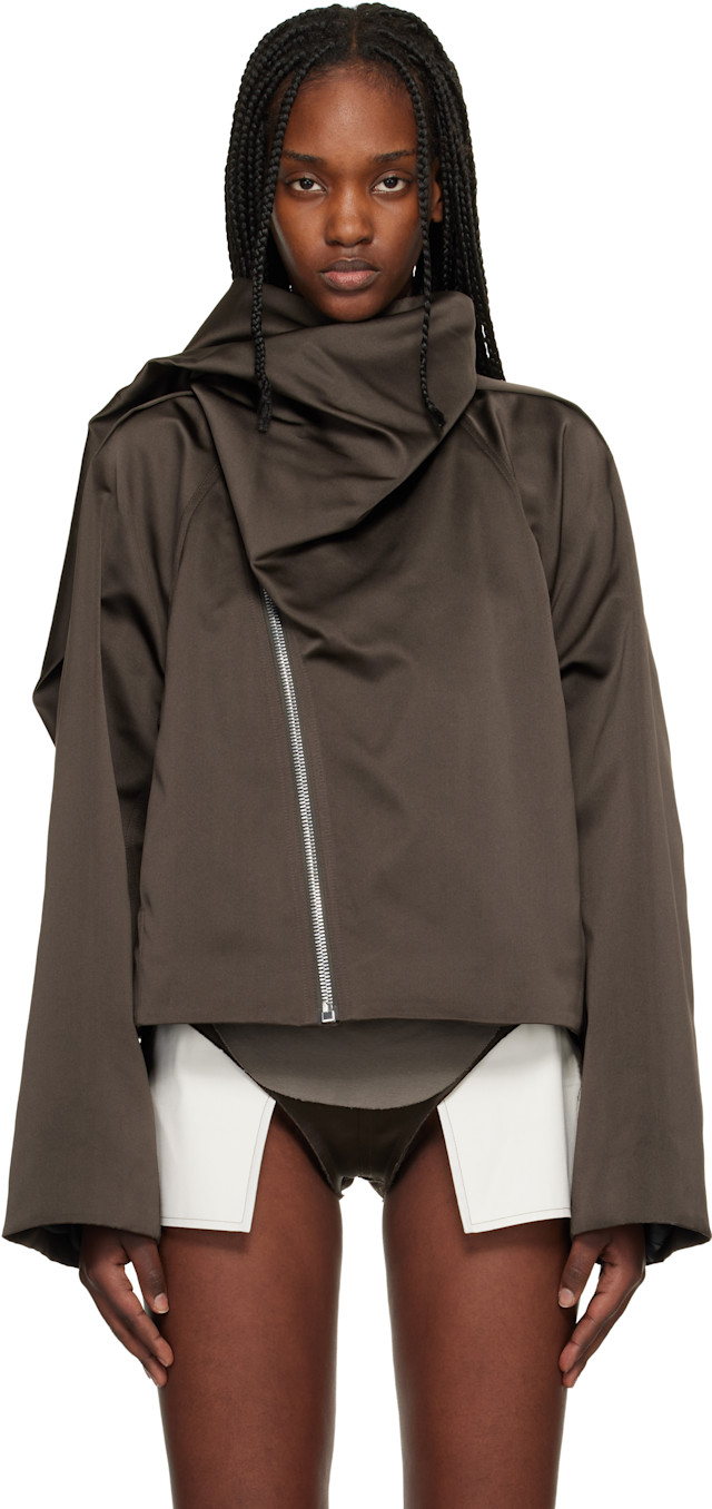Rick Owens: ブラウン Temple Cropped Scarf フライトジャケット