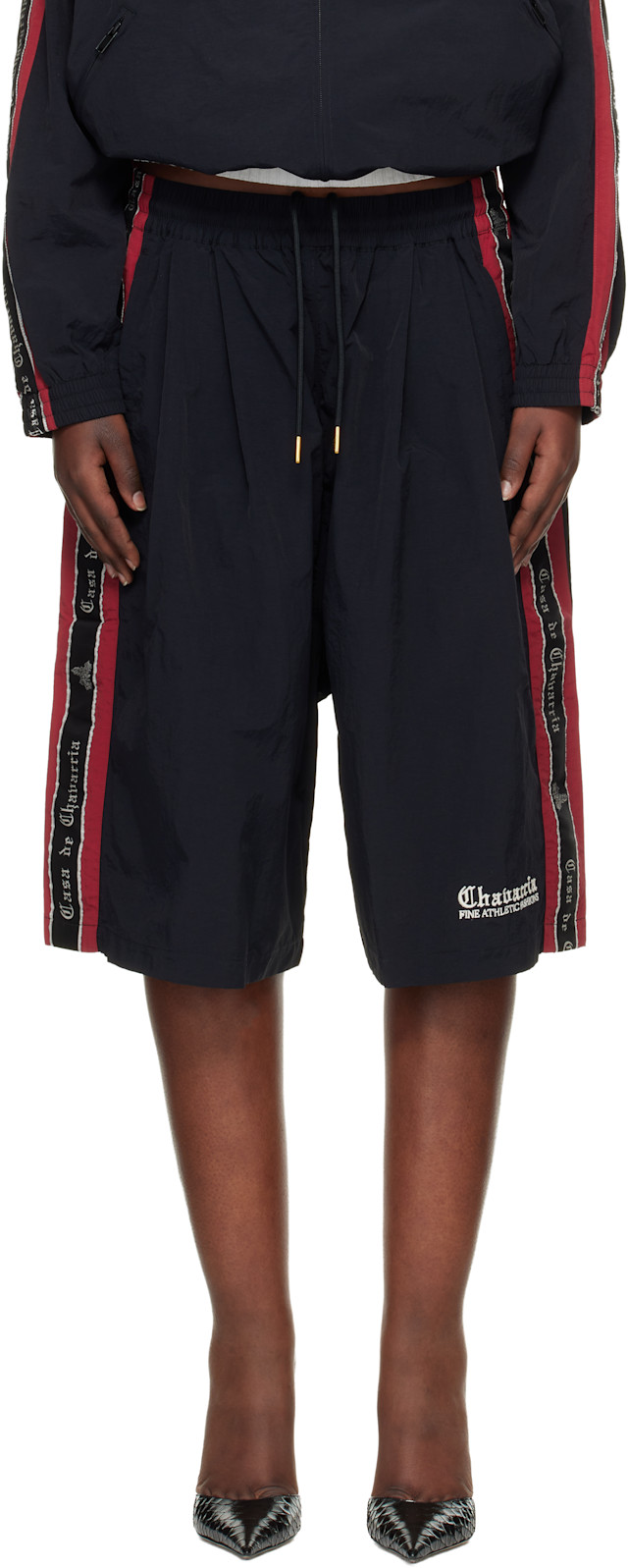 WILLY CHAVARRIA: Black 'Casa De Chavarria' Orale Track Shorts | SSENSE