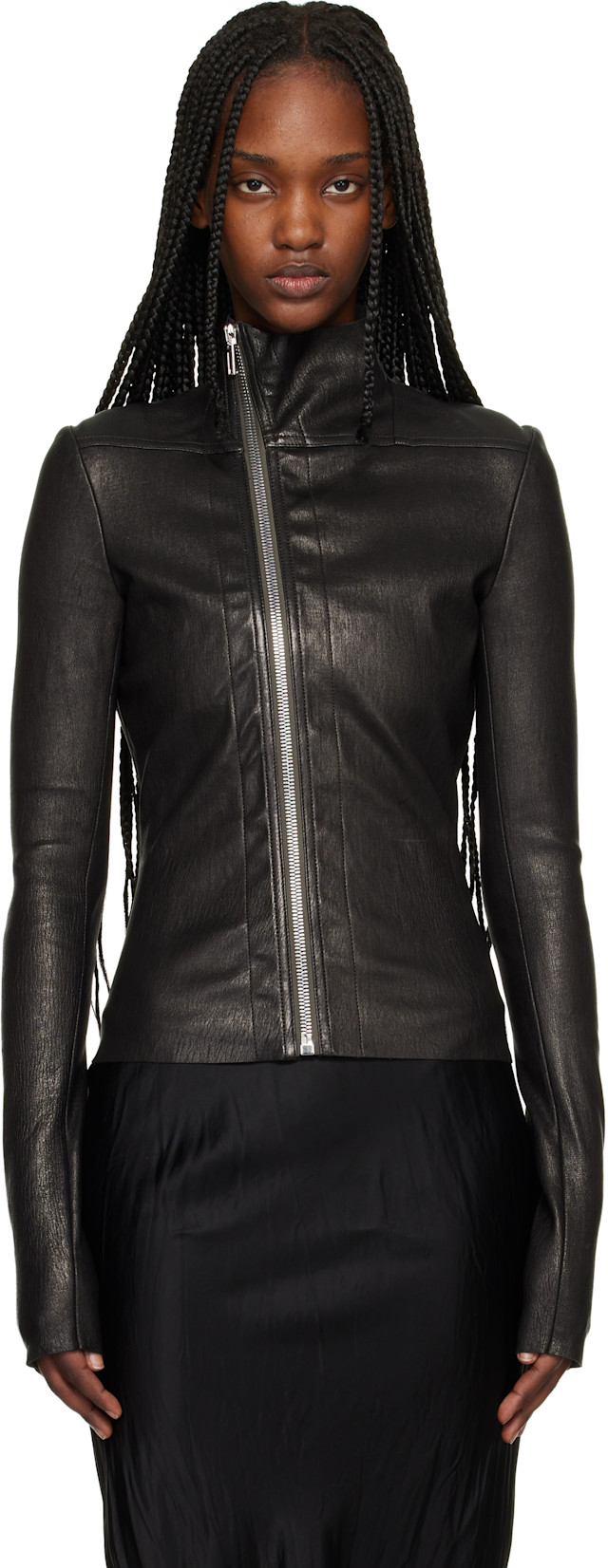 Rick Owens: Black Temple Gary Leather Jacket | SSENSE