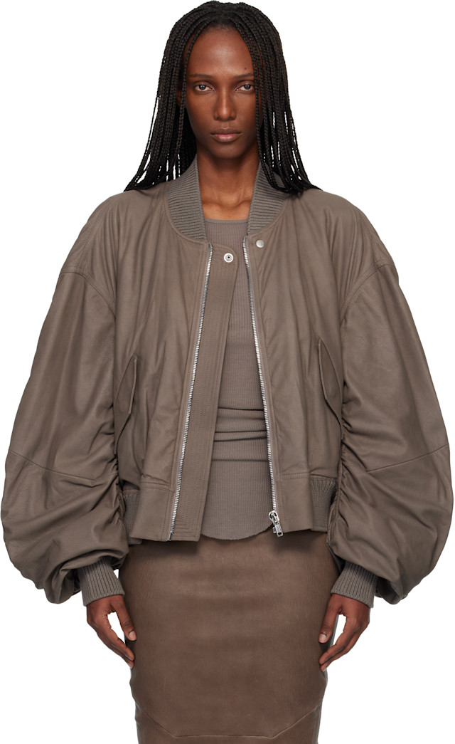 Rick Owens: Gray Temple Secchia Flight Leather Jacket | SSENSE