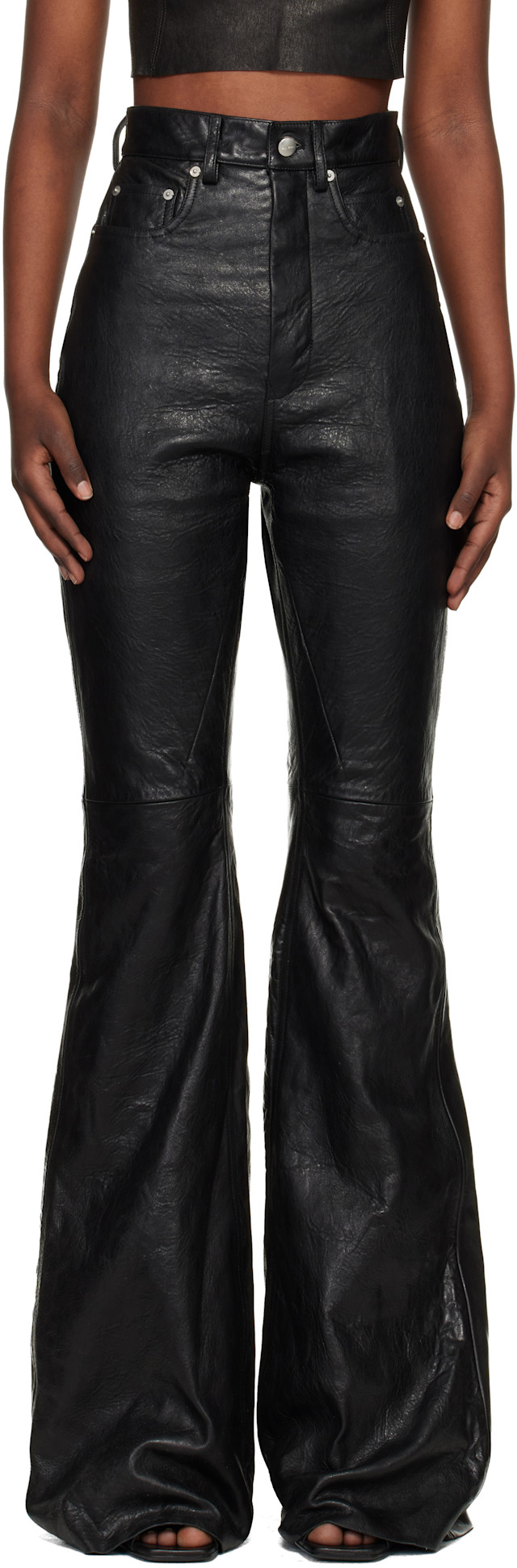 Rick Owens: Black Temple Bolan Bootcut Leather Pants | SSENSE