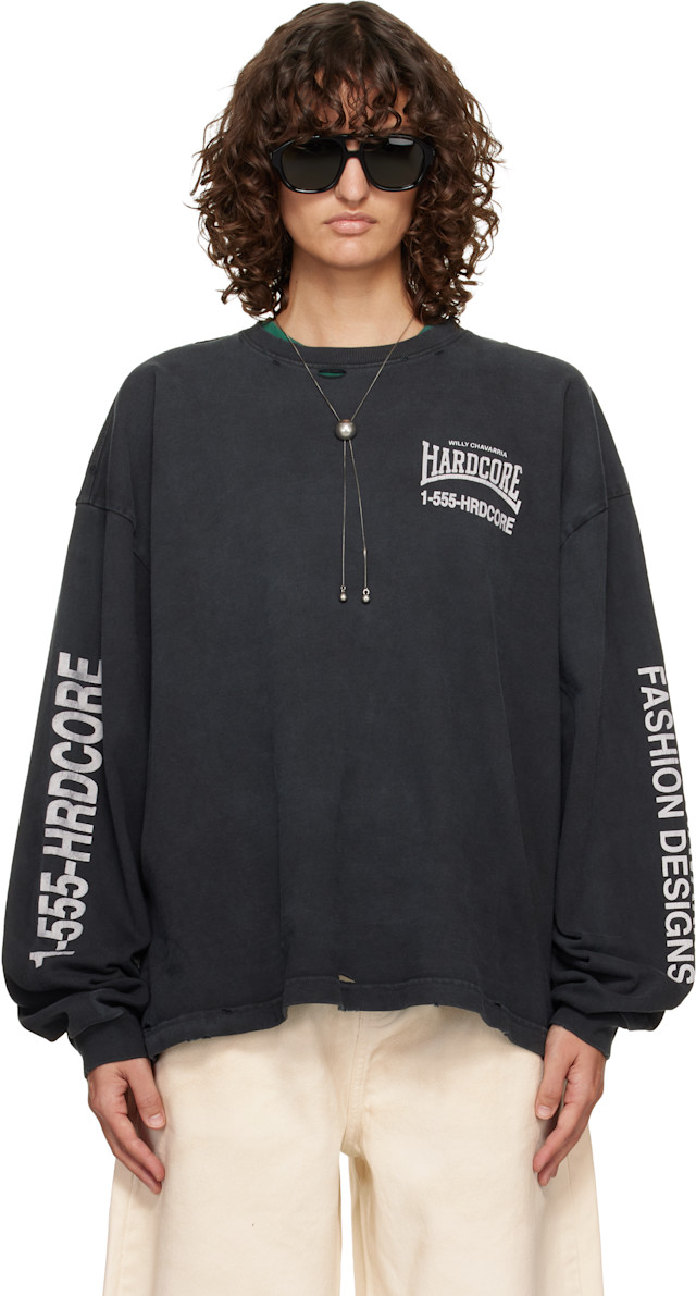 WILLY CHAVARRIA: Black 'Hardcore' Buffalo L/S T-shirt | SSENSE