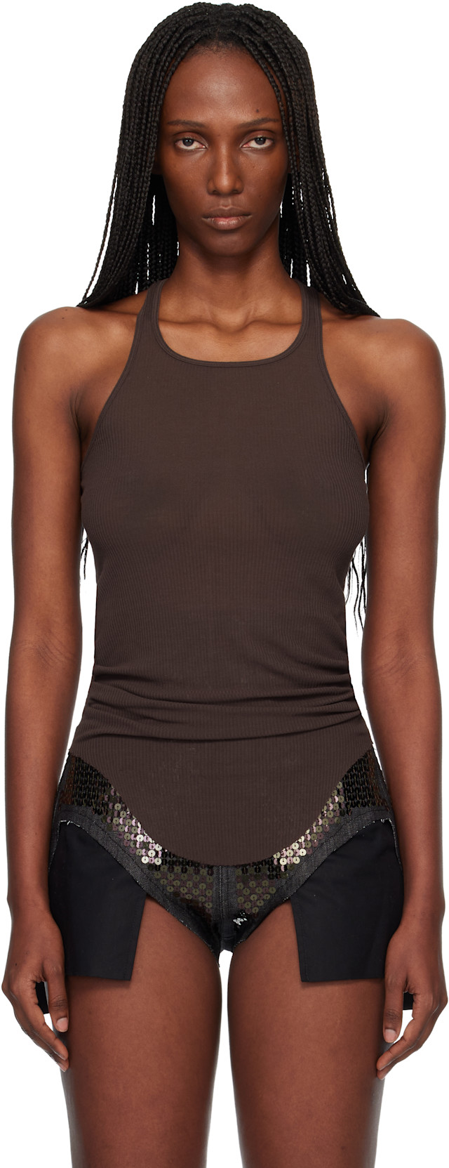Rick Owens: Brown Temple Basic Rib Tank Top | SSENSE