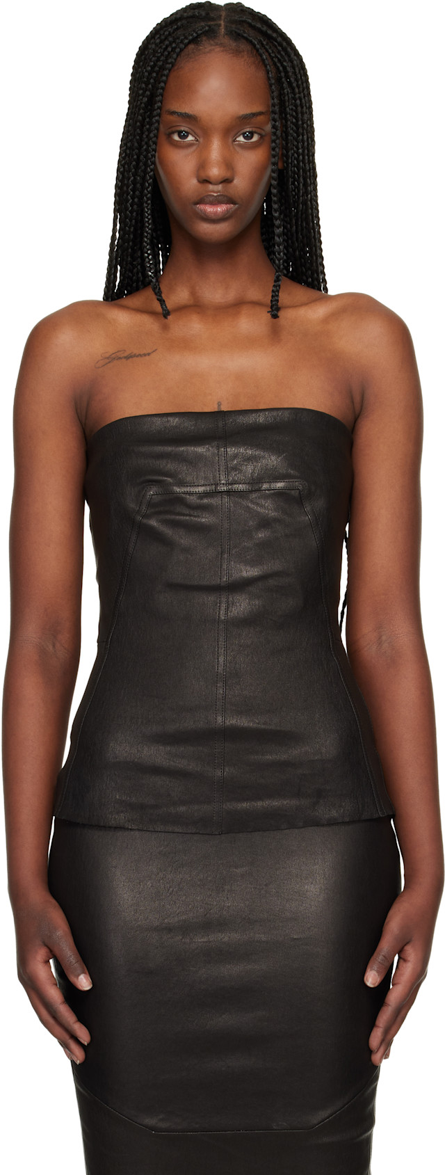 Rick Owens: Black Temple Bustier Leather Top | SSENSE