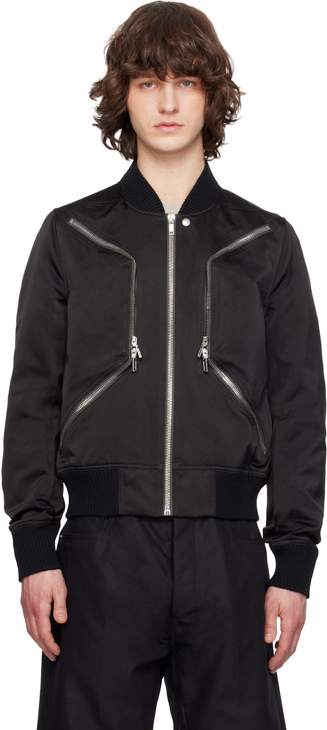 Rick Owens: Black Temple Heizer Flight Bomber Jacket | SSENSE Canada