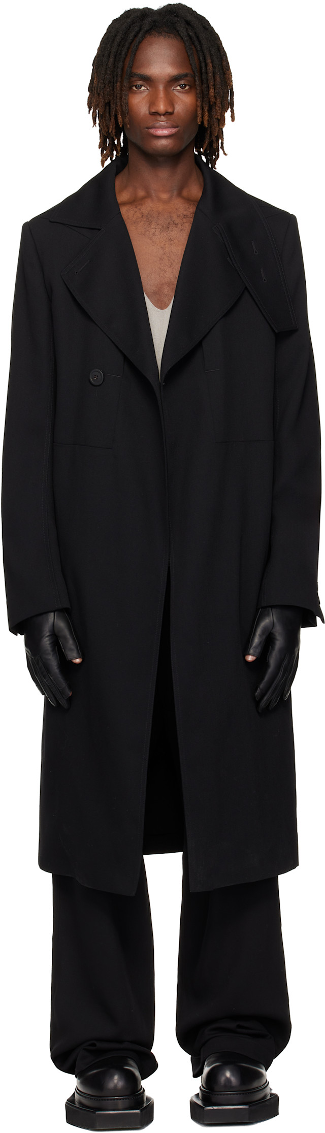 Rick Owens: Black Temple Drella Trench Coat | SSENSE