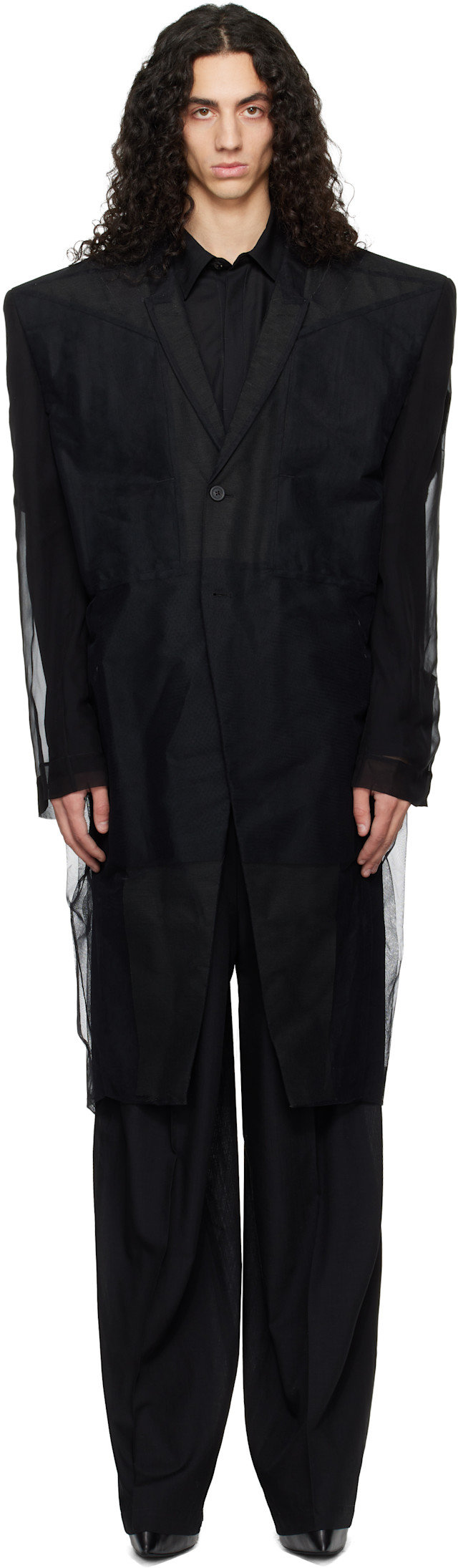 Rick Owens: ブラック Temple Ricks Tatlin コート | SSENSE 日本