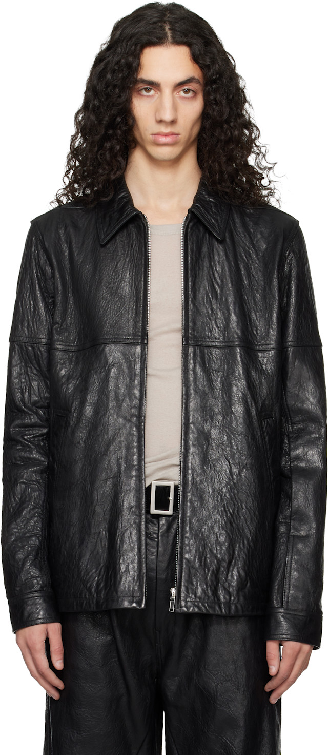 Rick Owens: Black Temple Brad Leather Jacket | SSENSE