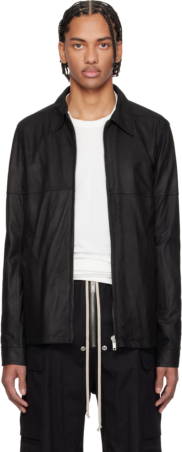 Rick Owens: Black Temple Brad Leather Jacket | SSENSE