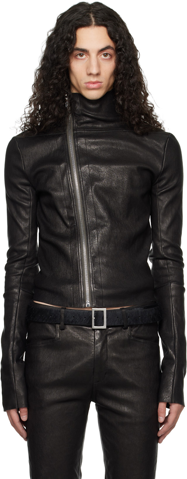 Rick Owens: Black Temple Gary Leather Jacket | SSENSE