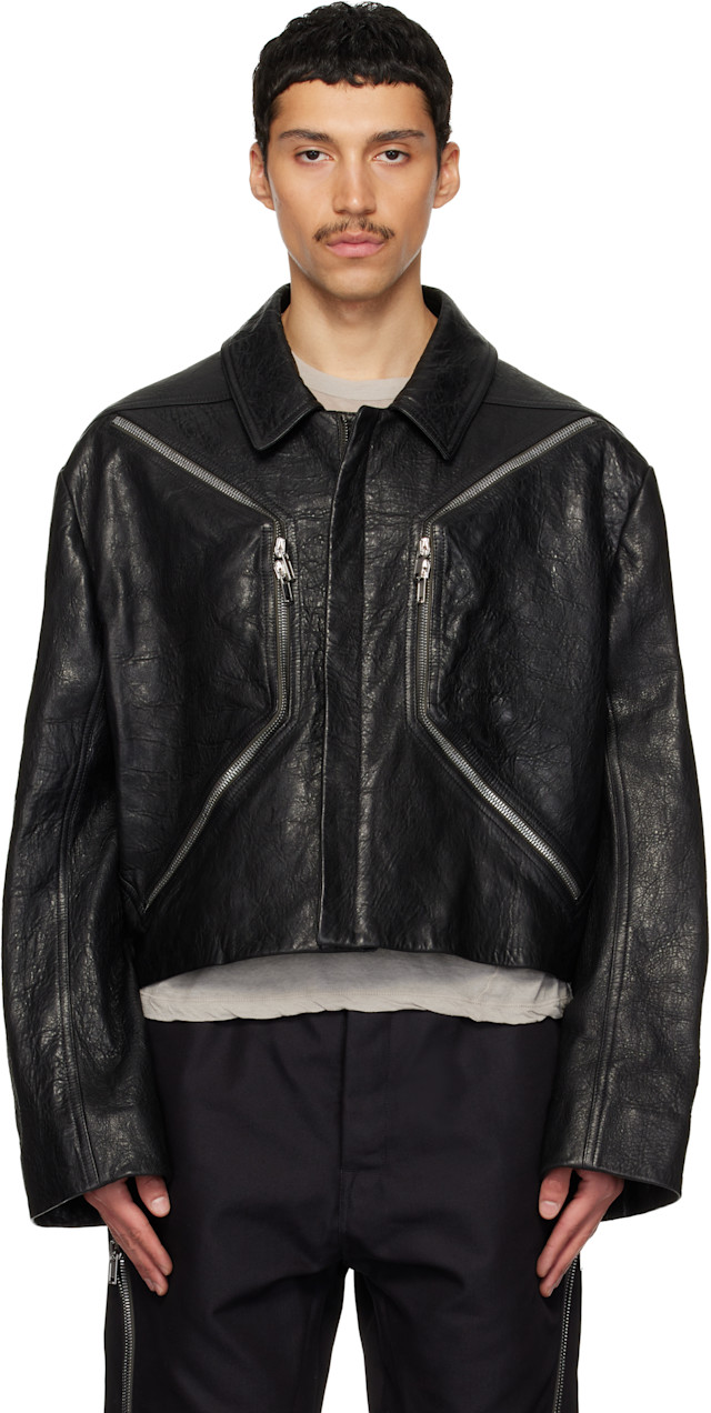 Rick Owens: Black Temple Heizer Mac Leather Jacket | SSENSE