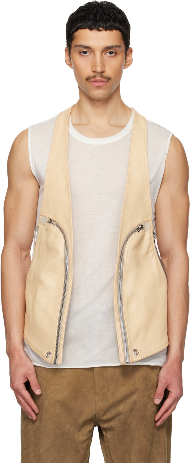 Rick Owens: Beige Temple Bauhaus Leather Vest | SSENSE