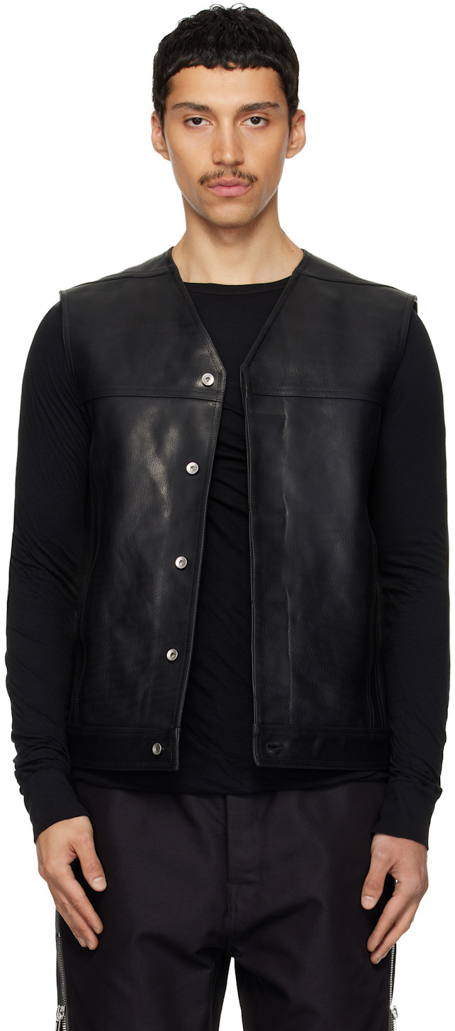 Rick Owens: Black Temple Leather Work Vest | SSENSE