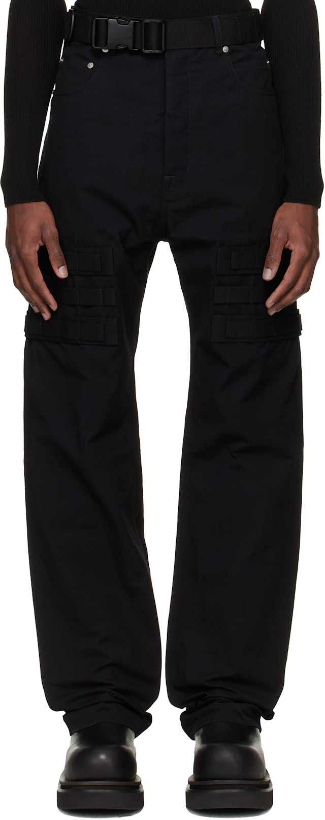 Rickowens ブラックカーゴパンツ スリムフィット Rick Owens: ブラック Temple Slim Geth Cargo パンツ | SSENSE 日本