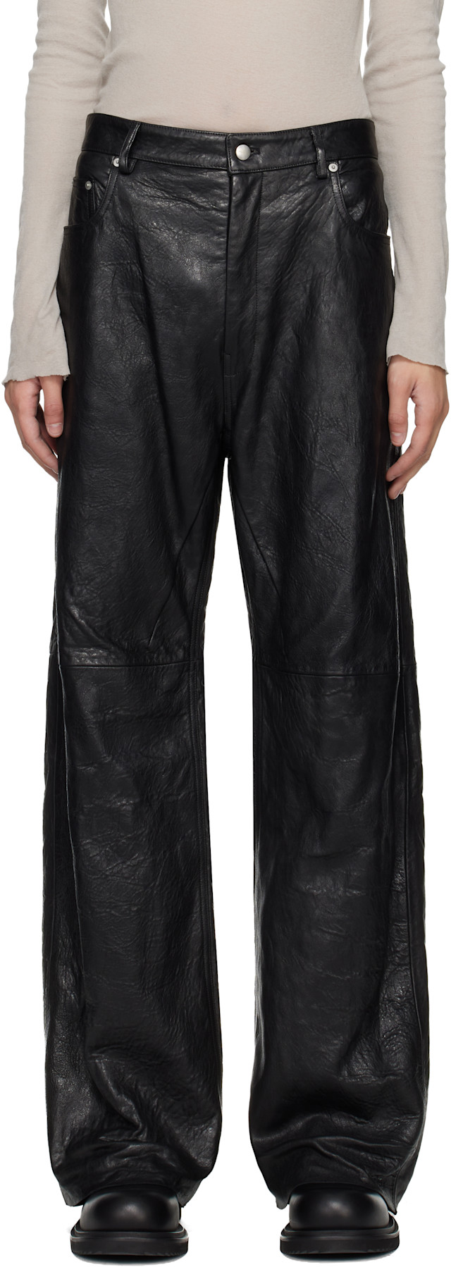 Rick Owens: Black Temple Geth Leather Pants | SSENSE
