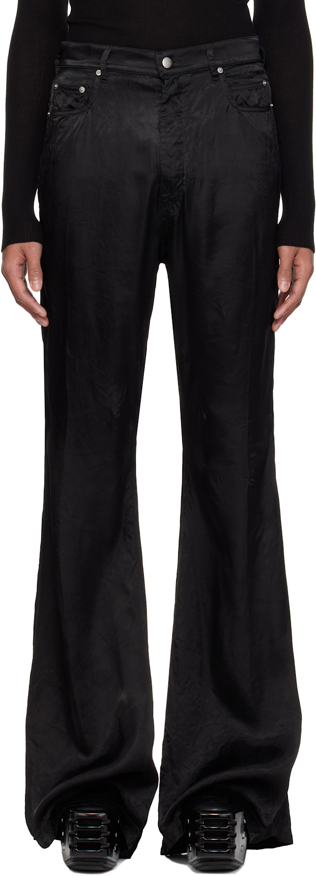 Rick Owens: ブラック Temple Bolan ブーツカットパンツ | SSENSE 日本