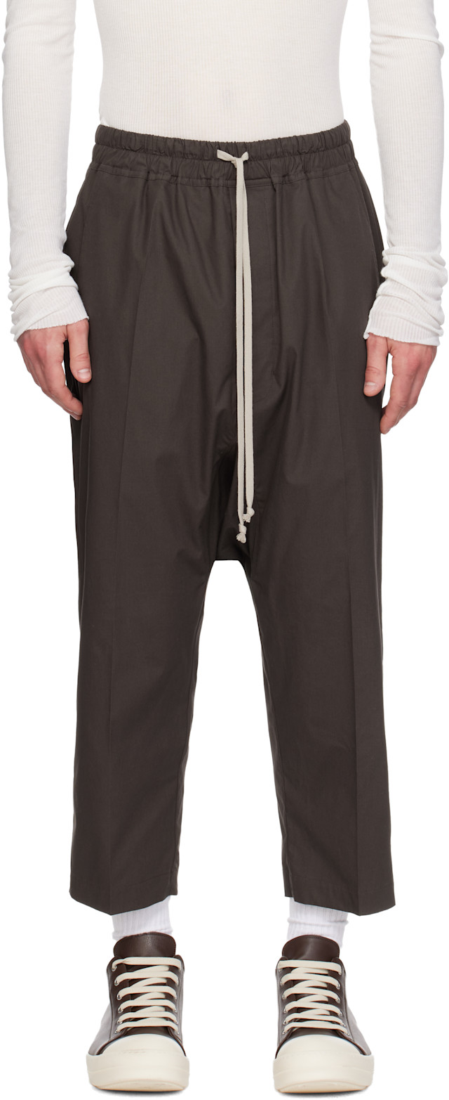 Rick Owens: Gray Temple Drawstring Cropped Trousers | SSENSE