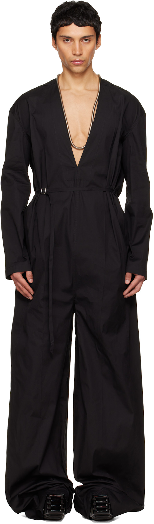 Rick Owens: ブラック Temple LS Long ジャンプスーツ | SSENSE 日本