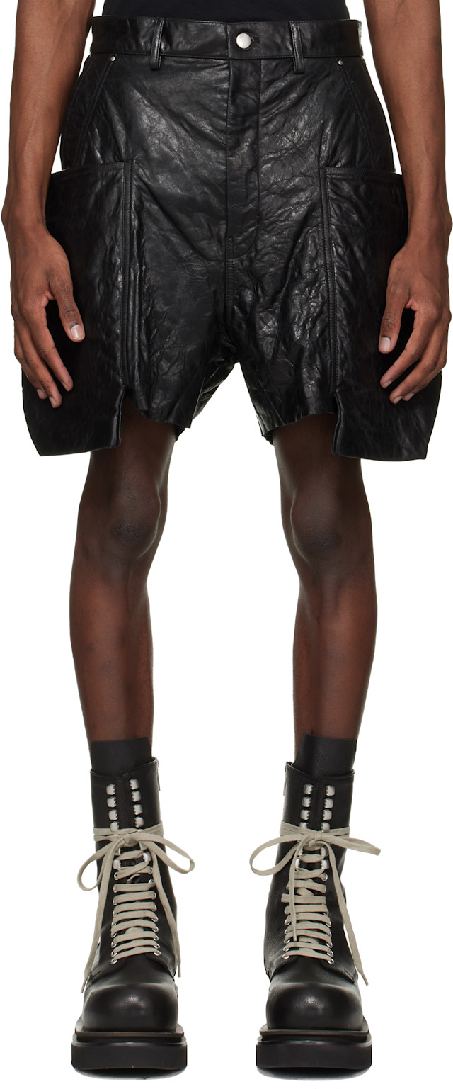 Rick Owens: ブラック Temple Stefan レザー カーゴショートパンツ