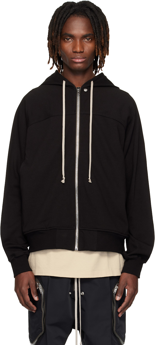 Rick Owens: Black Temple Heavy Jersey Windbreaker Hoodie | SSENSE