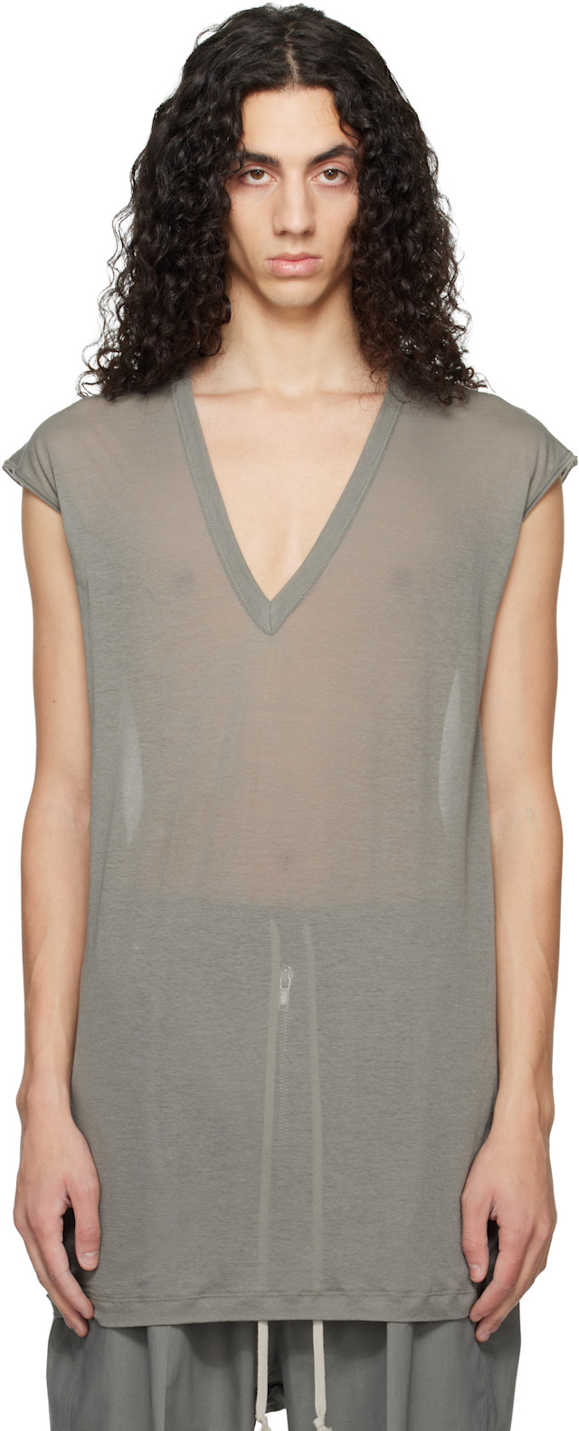 Rick Owens: グレー Temple Deep V SL Tシャツ | SSENSE 日本