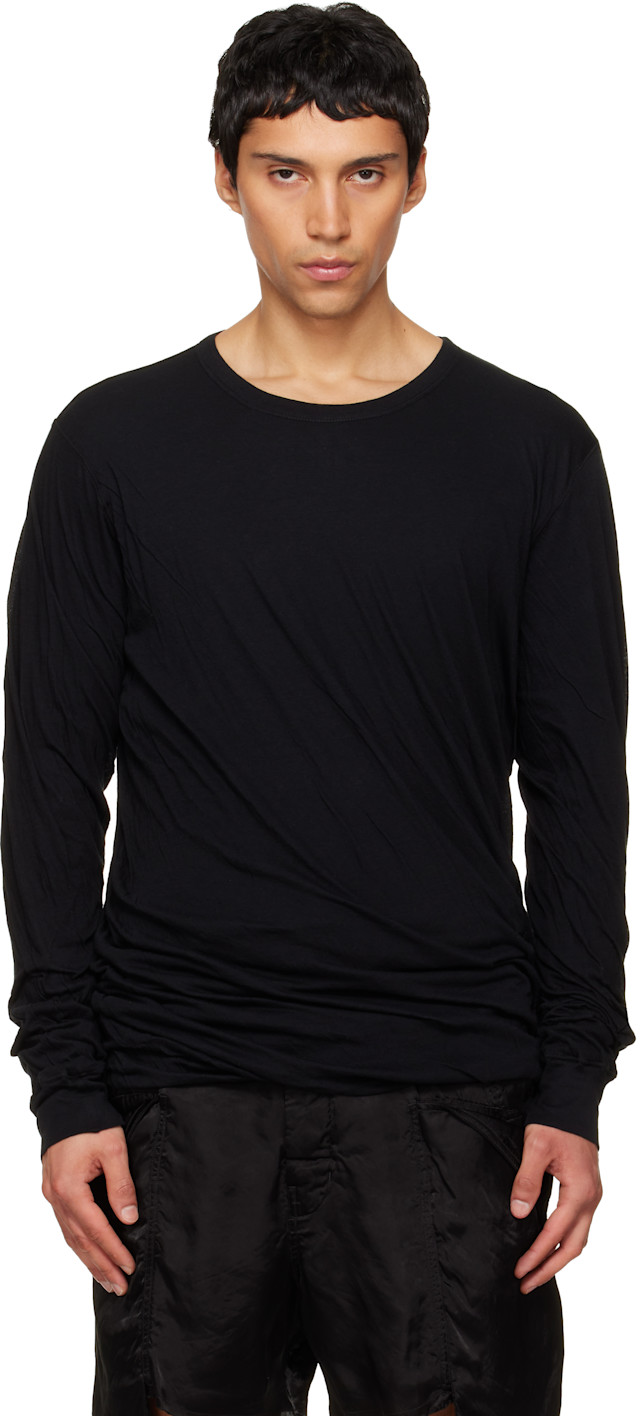 Rick Owens: Black Temple Jumbo Double LS T-shirt | SSENSE