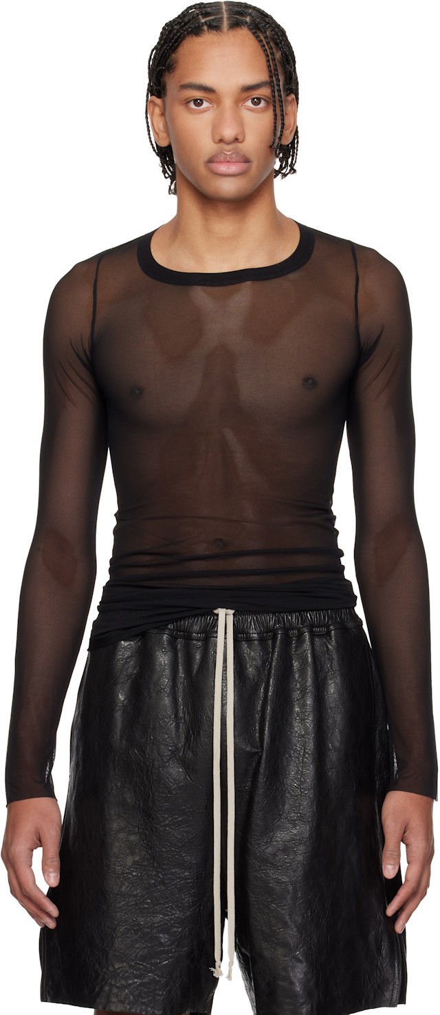 Rick Owens ブラック ドレープ長袖トップス XS Rick Owens: ブラック Temple 長袖リブTシャツ | SSENSE 日本