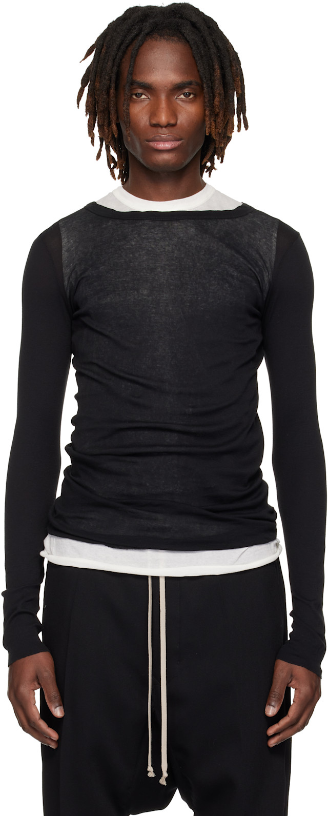 Rick Owens: Black Temple Rib LS T-shirt | SSENSE