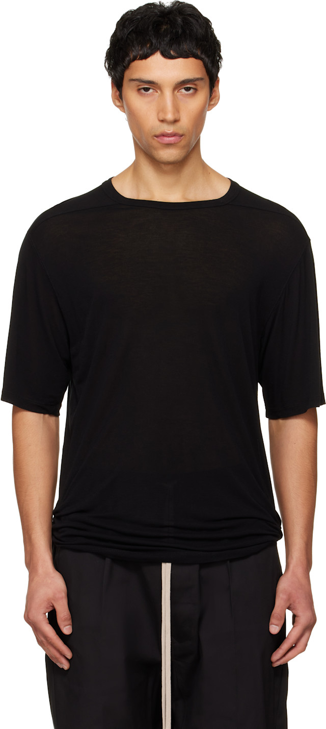 トップス Rick Owens 26ss TEMPLE BRAD T shirts L Rick Owens: Black Temple Brad Silk T-shirt | SSENSE