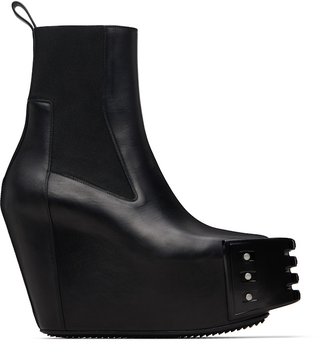 靴 GRILLED WEDGE BEATLE BLACK 42 RU01E5848 Rick Owens: Black Temple Grilled Wedge Beatle Chelsea Boots | SSENSE