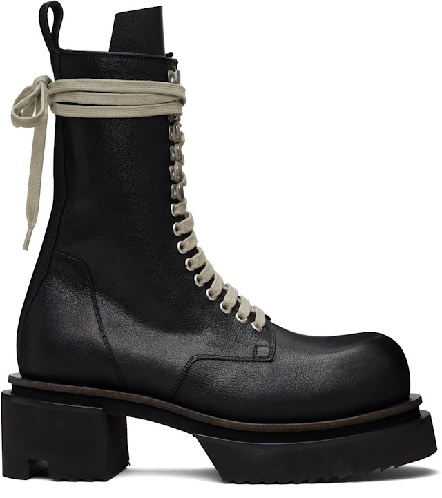 Rick Owens: Black Temple Laceup Bogun Boots | SSENSE