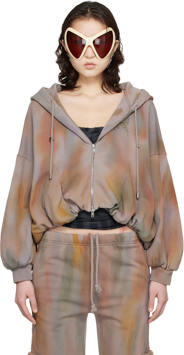Collina Strada: Gray Gathered Zip Up Hoodie | SSENSE