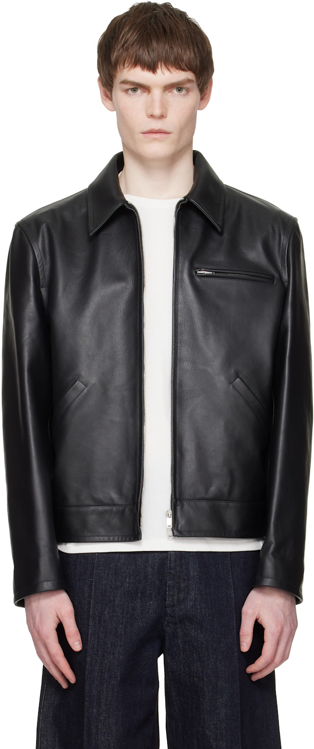 jil sander レザージャケット Jil Sander: Black Blouson Leather Jacket | SSENSE