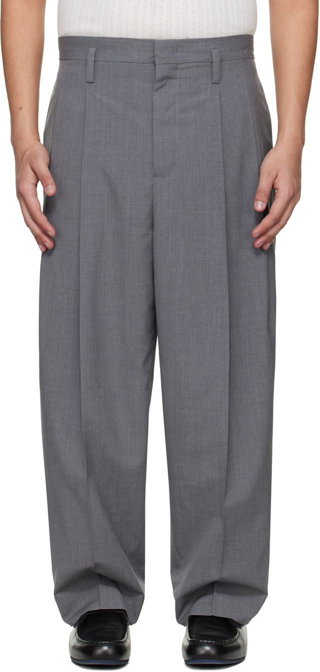 Jil Sander: Gray Pleated Virgin Wool Trousers | SSENSE Germany