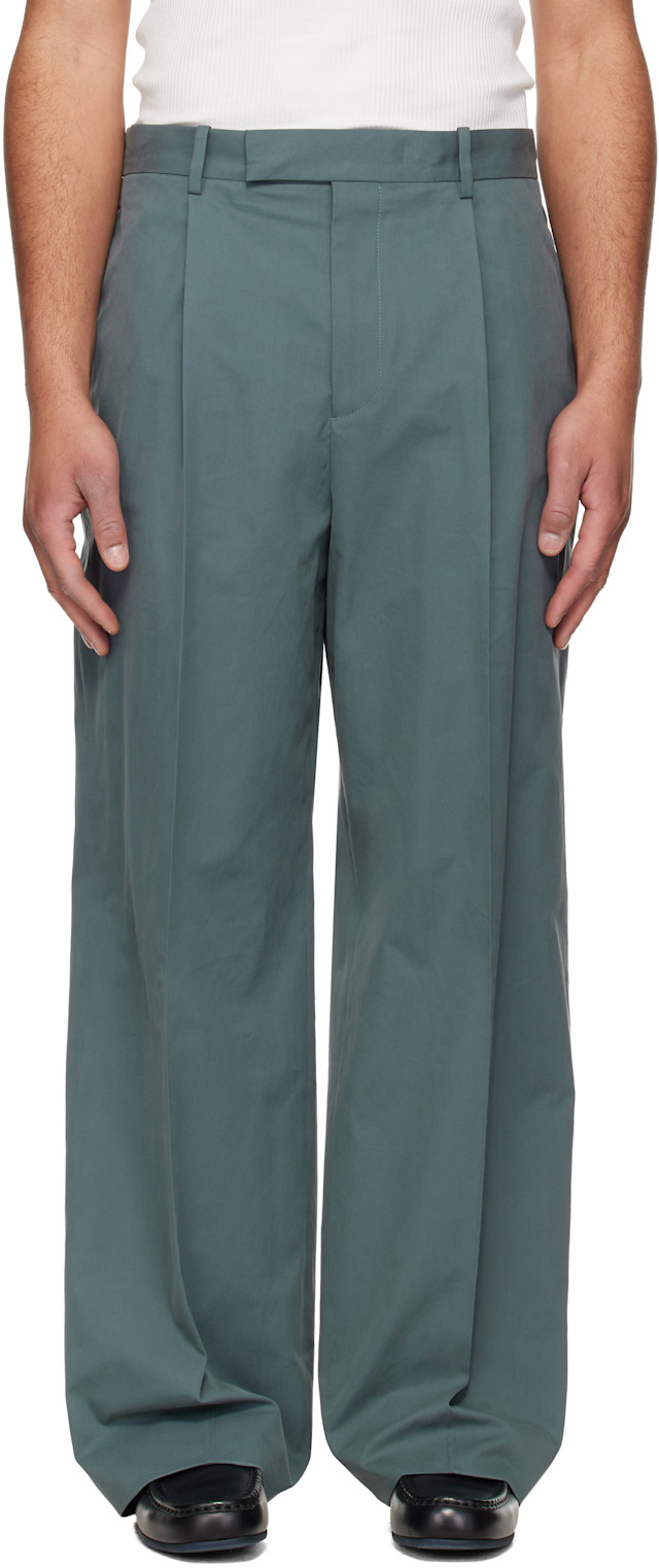 Jil Sander: Blue Cotton Drill Trousers | SSENSE Germany