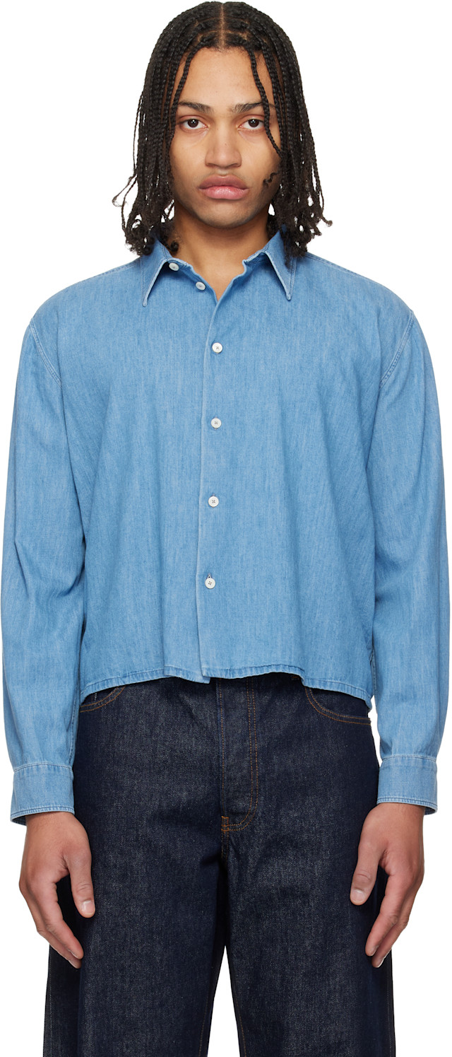 Jil Sander: Blue Treated Shirt | SSENSE Singapore