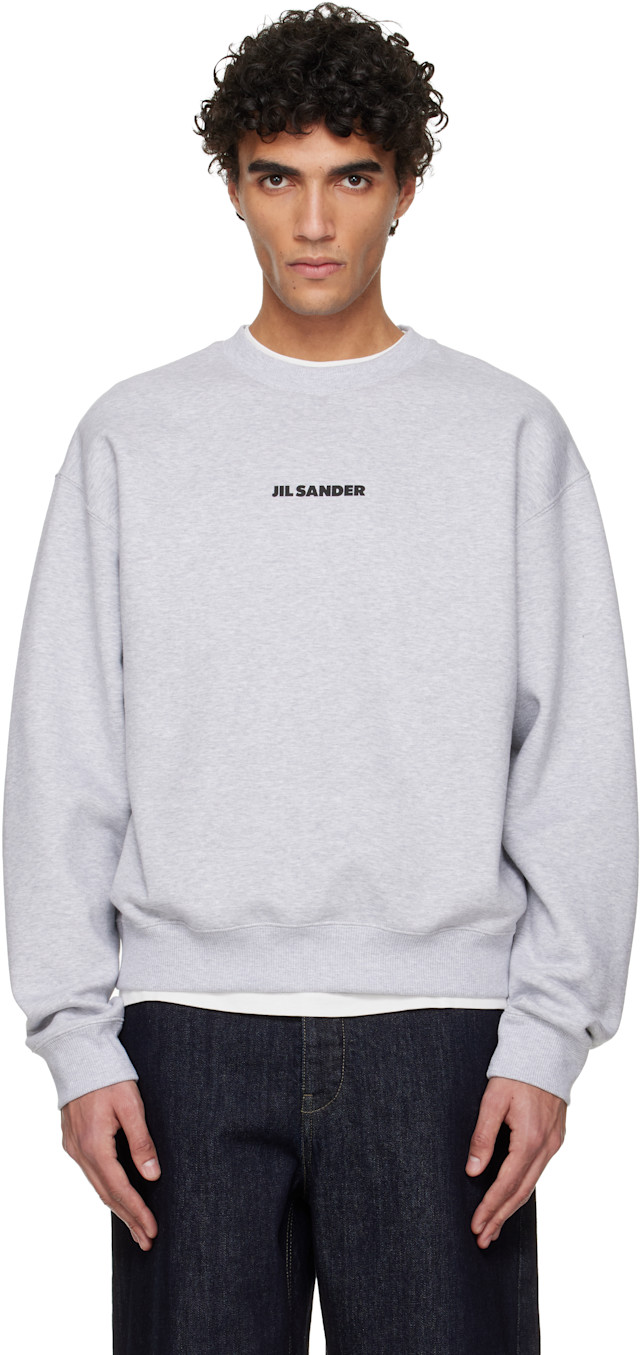 Jil Sander: Gray Printed Sweatshirt | SSENSE Jil Sander: Gray Printed Sweatshirt | SSENSE