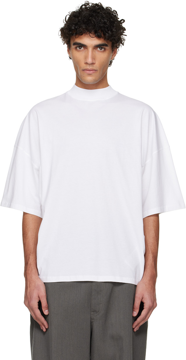 Jil Sander: ホワイト コットン モックネック Tシャツ | SSENSE 日本