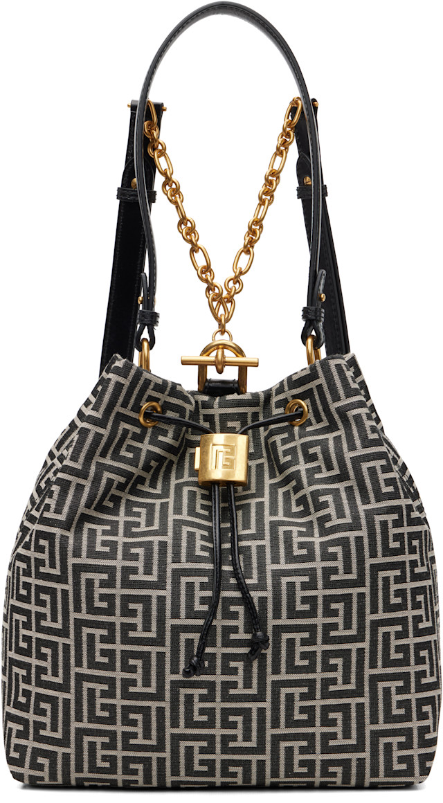 Balmain: ブラック＆グレー Pulse Monogram ジャカード バックパック