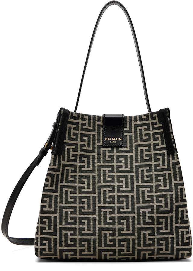 BALMAIN: Black & Off-White Release Bucket Bag | SSENSE