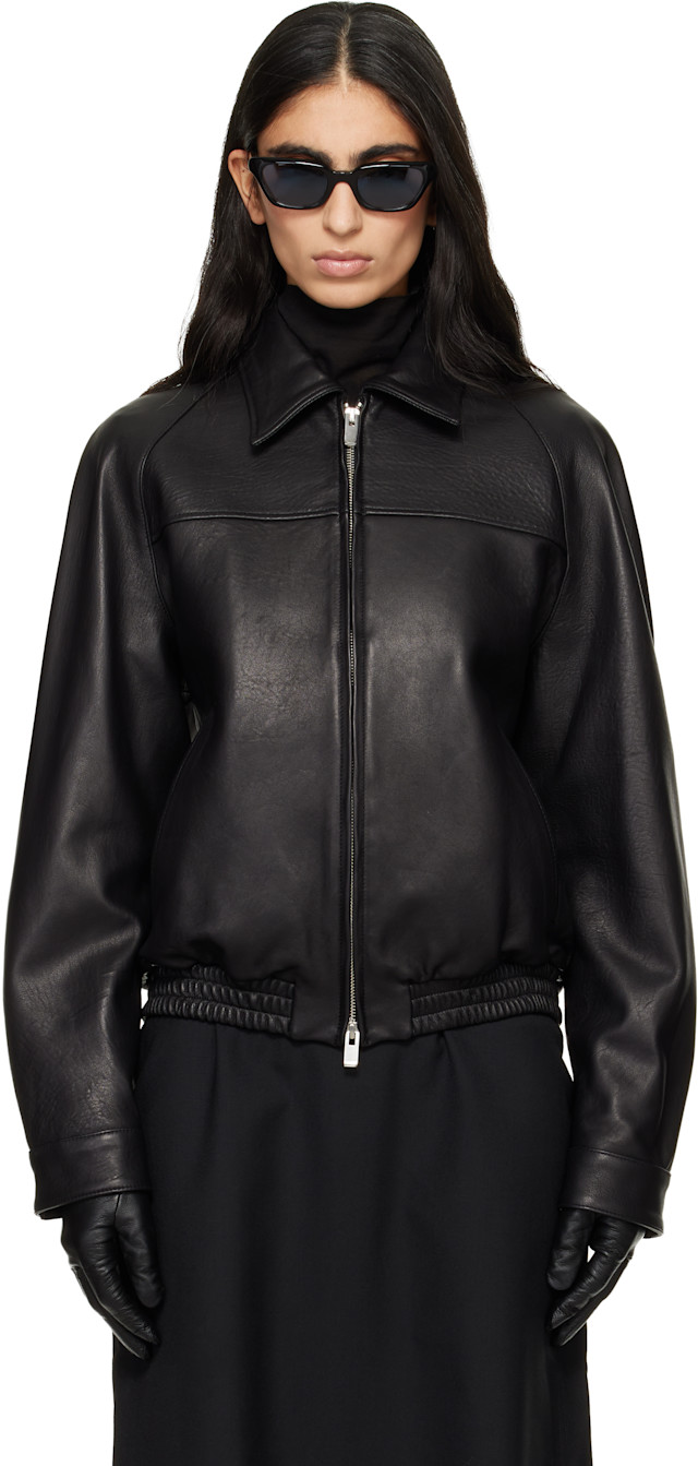 TONYWACK: Black Vintage Lamb Leather Bomber Jacket | SSENSE