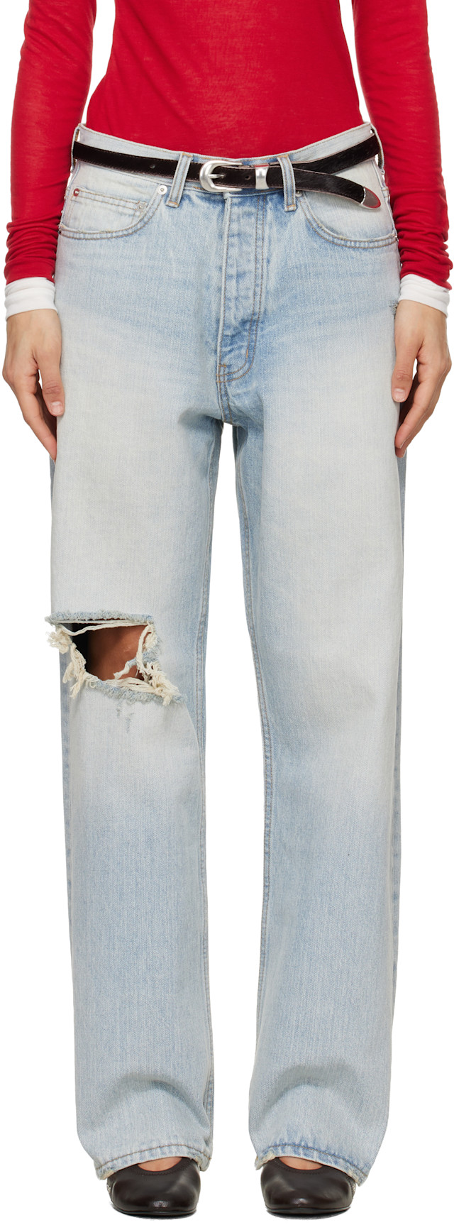TONY WACK ストレートデニム LIGHT BLUE 30インチ 韓国製 TONYWACK: Blue Distressed Loose Straight Jeans | SSENSE