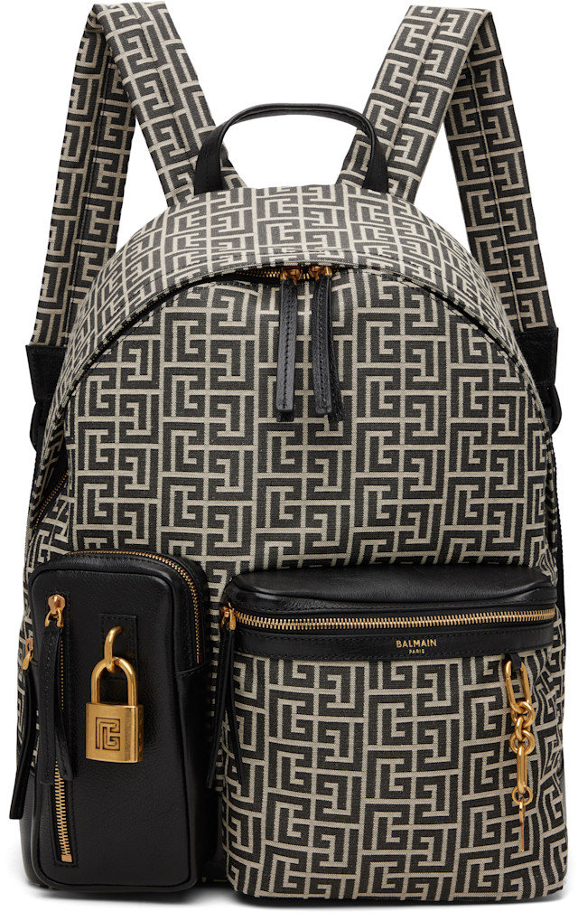 Balmain: ブラック＆ベージュ Pulse Monogram ジャカード バックパック 